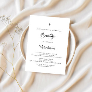 Script Bautizo Modern Minimalist Spanish Baptism Invitation