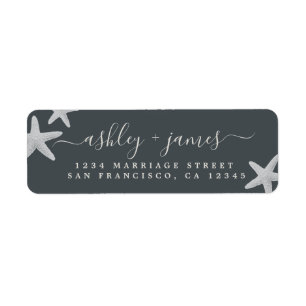 Script Beach Starfish Black Wedding Return Address