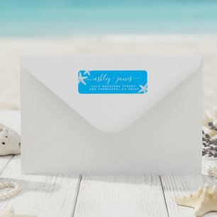 Script Beach Starfish Blue Wedding Return Address