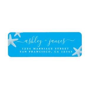 Script Beach Starfish Blue Wedding Return Address