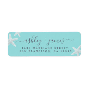 Script Beach Starfish Blue Wedding Return Address