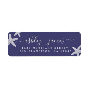 Script Beach Starfish Blue Wedding Return Address