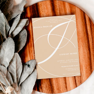 Script beige sand photo calligraphy wedding invitation