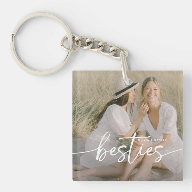 Script Besties 2x Photo Personalised Key Ring (Front)