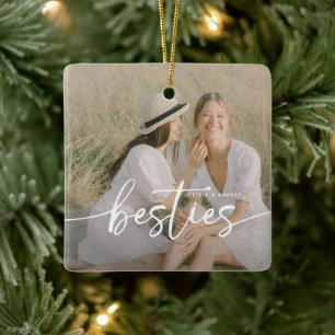 Script Besties 2x Photo Personalized Ceramic Ornament
