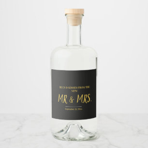 Script Black and Gold Elegant Mr & Mrs. Wedding  Liquor Bottle Label