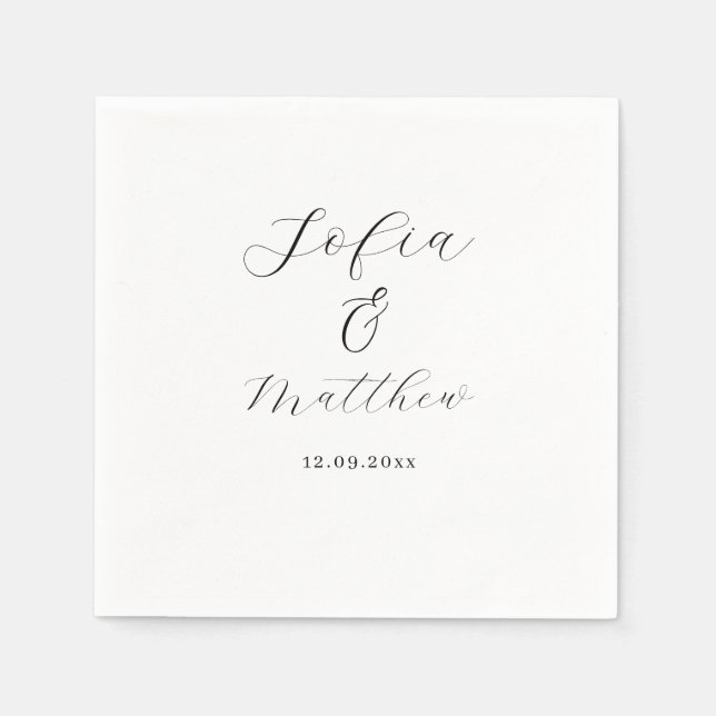 Script Black and White Wedding  Napkin (Front)
