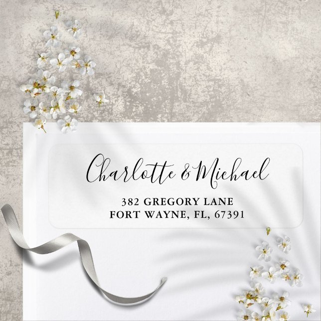 Script Black And White Wedding Return Address (Script Black And White Wedding Return Address Label)