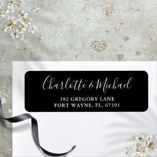 Script Black And White Wedding Return Address