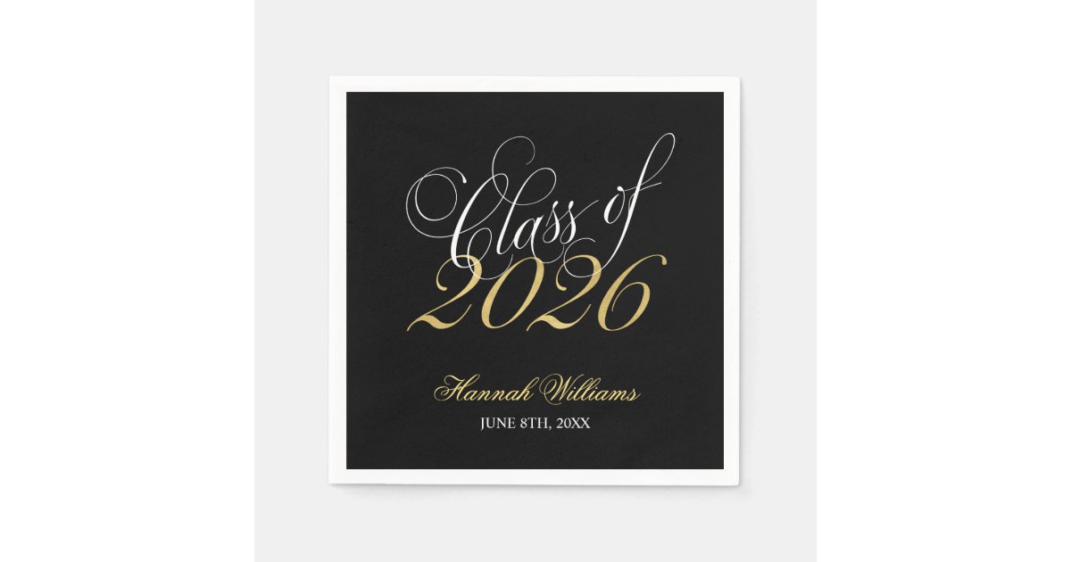 Script Black Gold Class of 2025 Graduation Napkin | Zazzle