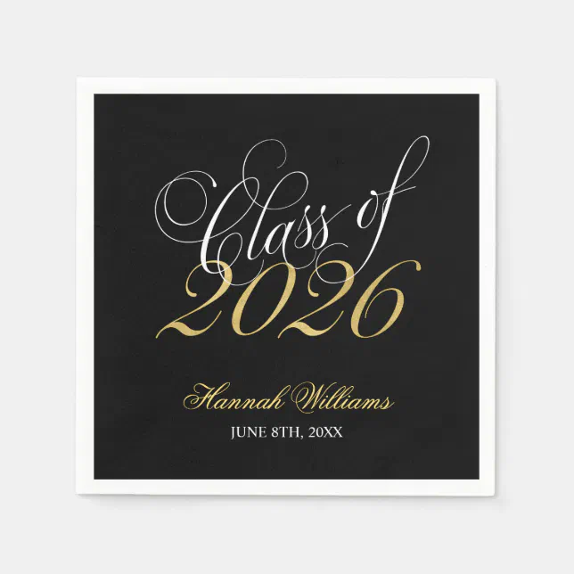 Script Black Gold Class of 2025 Graduation Napkin | Zazzle