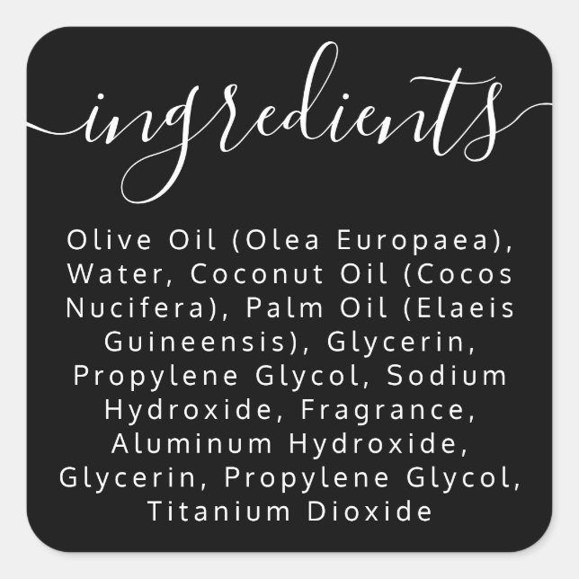 Script black ingredient listproduct label (Front)