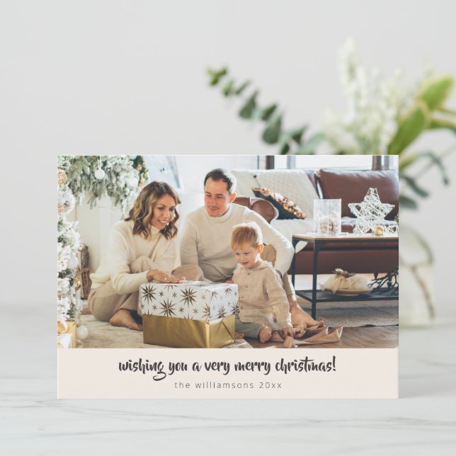 Script Black Ivory Christmas 1 Photo Horizontal Holiday Card (Standing Front)