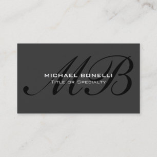 Script black monogram grey trendy business card