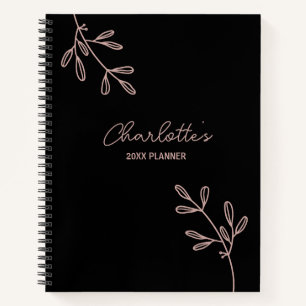 Script Black Pink Floral Bullet Joural Planner Notebook
