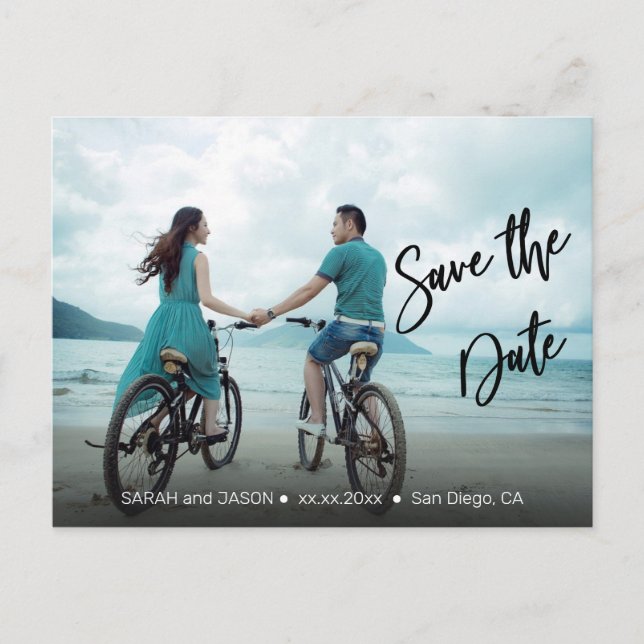 script black save the date postcard (Front)