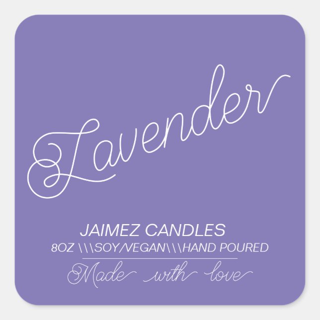 Script Black Soy Vegan Candle Maker Lavender Square Sticker (Front)