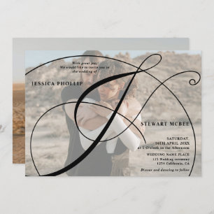Script black white 2 photo calligraphy wedding invitation