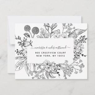 Script Black White Floral Botanical Personalised N Card