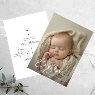 Script Black & White Gender Neutral Photo Baptism Invitation