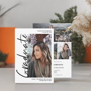  Script black white graduate photo graduation Invitation