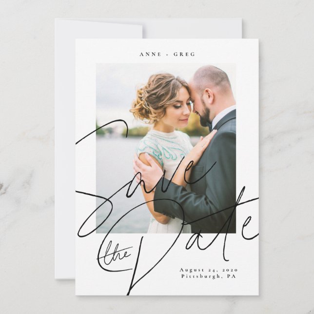 Script Black White Save the Date Photo Card (Front)