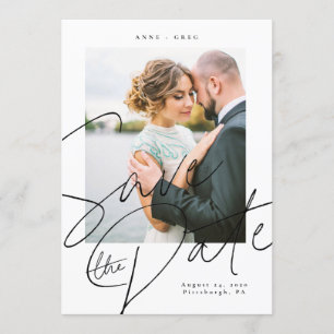 Script Black White Save the Date Photo Card