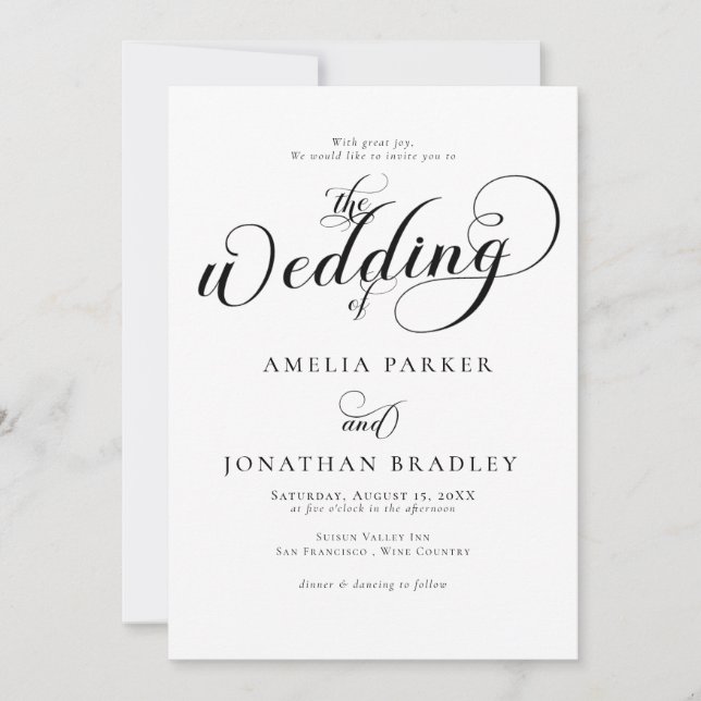 Script Black White wedding Invitation (Front)