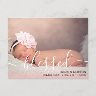Script Blessed Baby Girl Photo Pink Announcement P Postcard