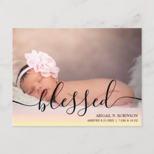 Script Blessed Baby Girl Photo Pink Announcement P Postcard