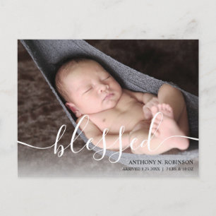 Script Blessed Baby Photo Birth Announcement Postcard
