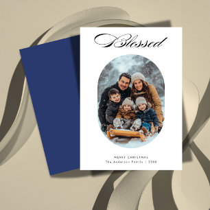 Script Blessed Modern Religious Christmas Photo Holiday Card