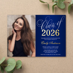 Script Blue 2025 Photo Graduation Party Gold