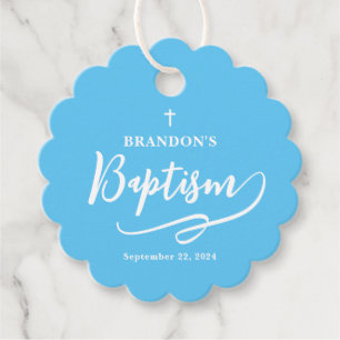 Script Blue Boy Baptism Favour Tags