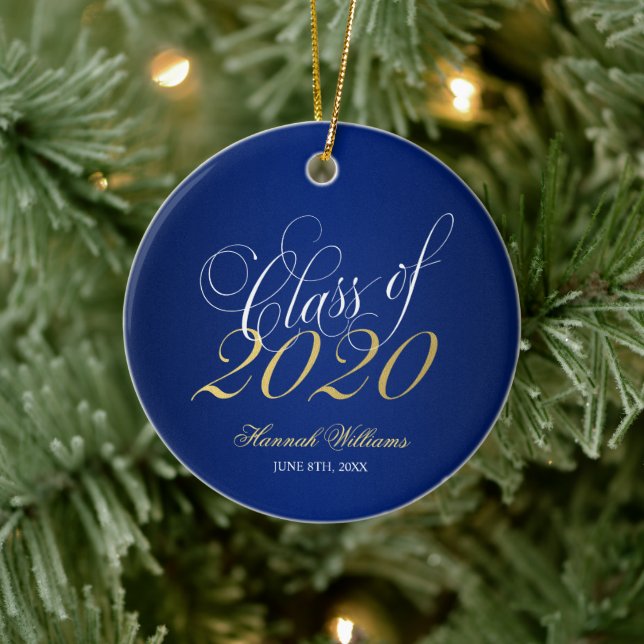 Script Blue Gold Class of 2020 Graduation Ceramic Tree Decoration (Tree)