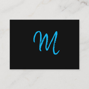 Script Blue Monogram on Black Business Card