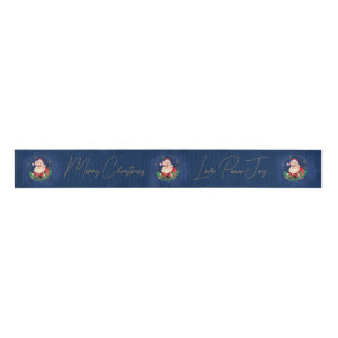 Script Blue Red Gold Santa Claus Elegant Christmas Grosgrain Ribbon