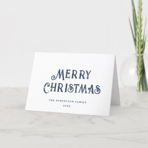 Script Blue & White Merry Christmas Non Photo Holiday Card