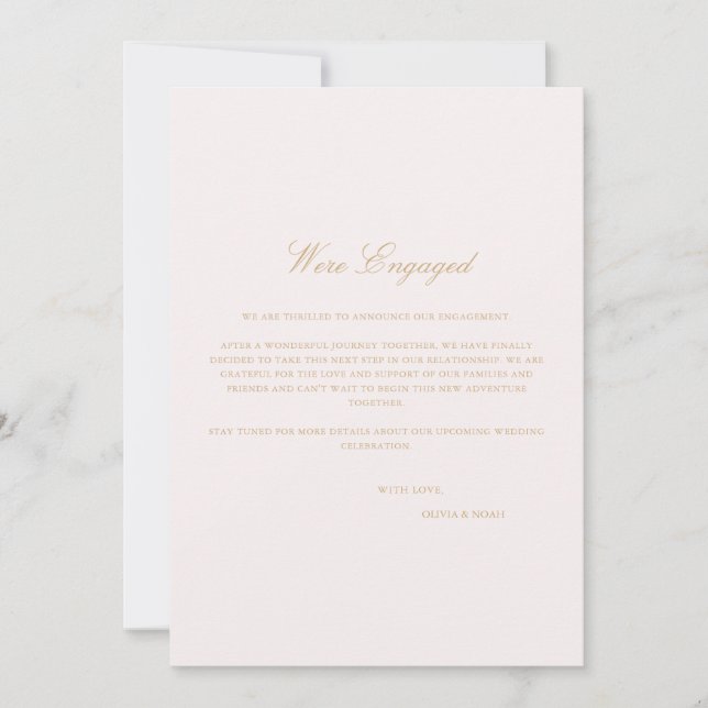 Script Blush Pink Engagement Announcement Card (Front)