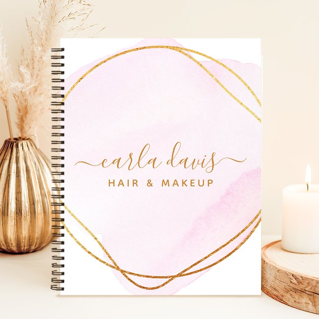 Script Blush Pink Watercolor Gold Circle Business Notebook (Creator Uploaded)