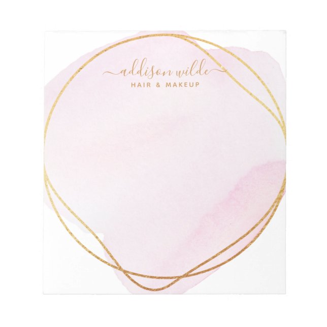 Script Blush Pink Watercolor Gold Circle Business Notepad (Front)