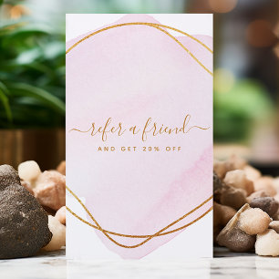 Script Blush Pink Watercolor Gold Circle Business Referral Card
