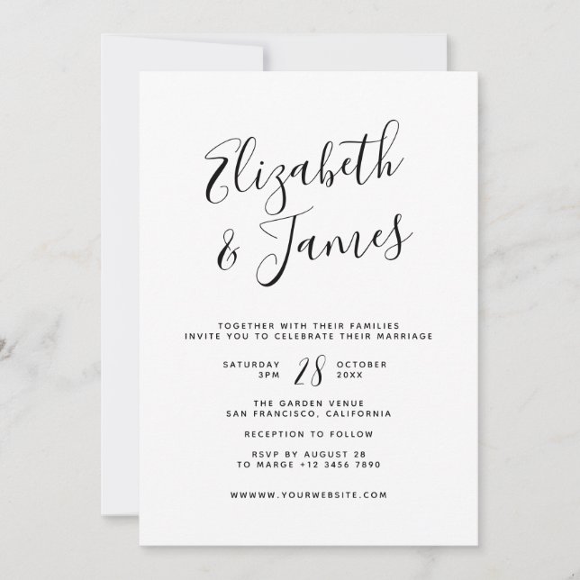 Script Bohemian Minimalist Wedding  Invitation (Front)