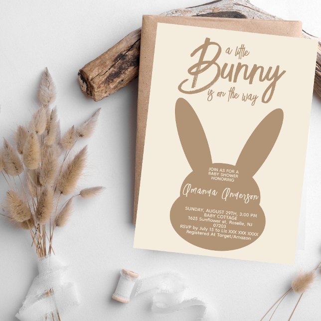 Script Boho Bunny Gender Neutral Baby Shower Invitation (Creator Uploaded)