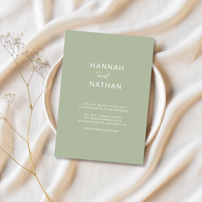 Script Boho Minimalist Sage Green Colour Wedding  Invitation (Creator Uploaded)