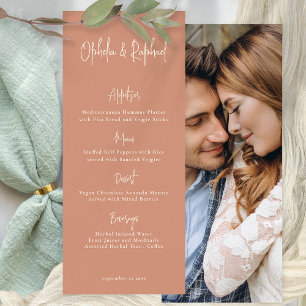Script Boho Photo Terracotta Wedding Menu Card