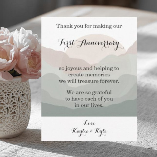 Script Boho Watercolor Mountain 1st Anniversary  Card (Creator Uploaded)