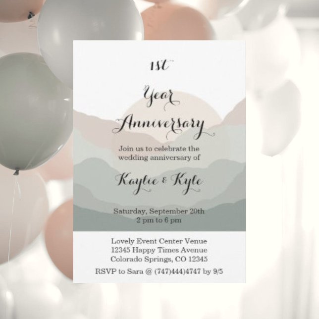 Script Boho Watercolor Mountain 1st Anniversary  Invitation (Creator Uploaded)