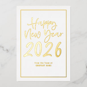 Script Border Logo QR Company Happy New Year 2025 Foil Holiday Card