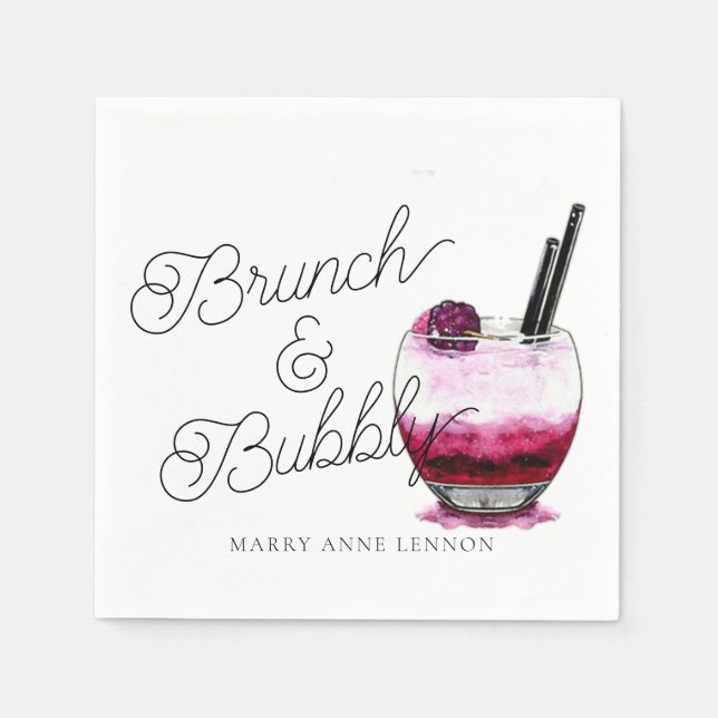 Script Bridal Brunch and Bubbly Cocktail Napkins (Front)